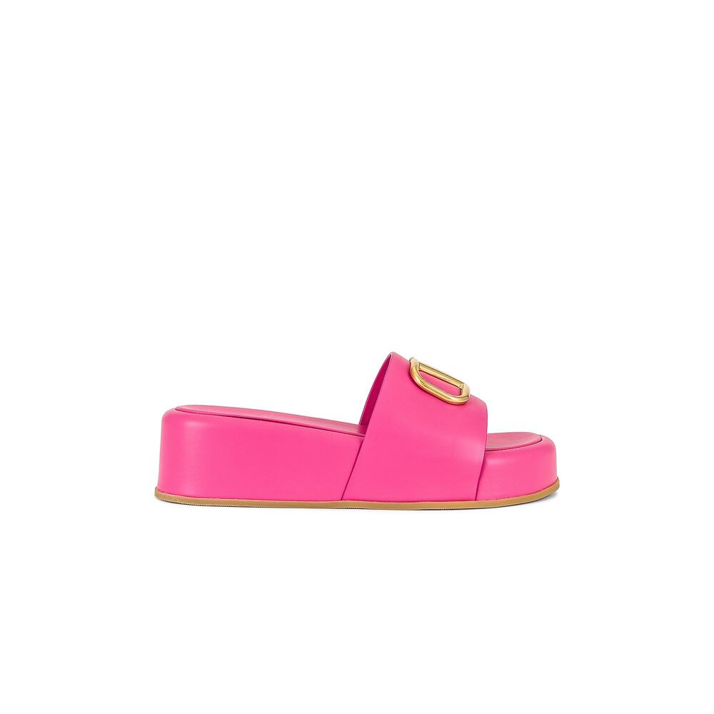Valentino Garavani Pink Slide Sandals with Gold Detail